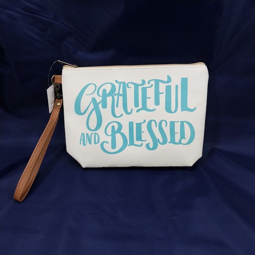 NWT Grateful & Blessed Zipper Makeup Bag Lightweight Versatile Clutch Wristlet